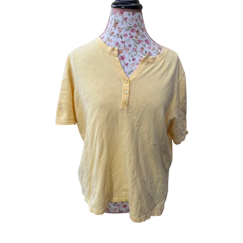 Eddie Bauer Shirt Womens S Henley 3 Button V-Neck Striped Top yellow size xl